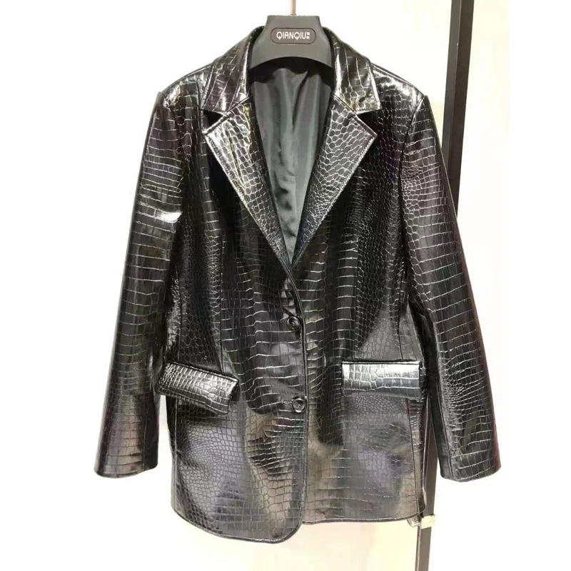 Abrigo de piel auténtica para mujer, chaqueta de con cuello de cocodrilo, Fn1096, primavera y otoño, 2022|Chaquetas cuero| - AliExpress