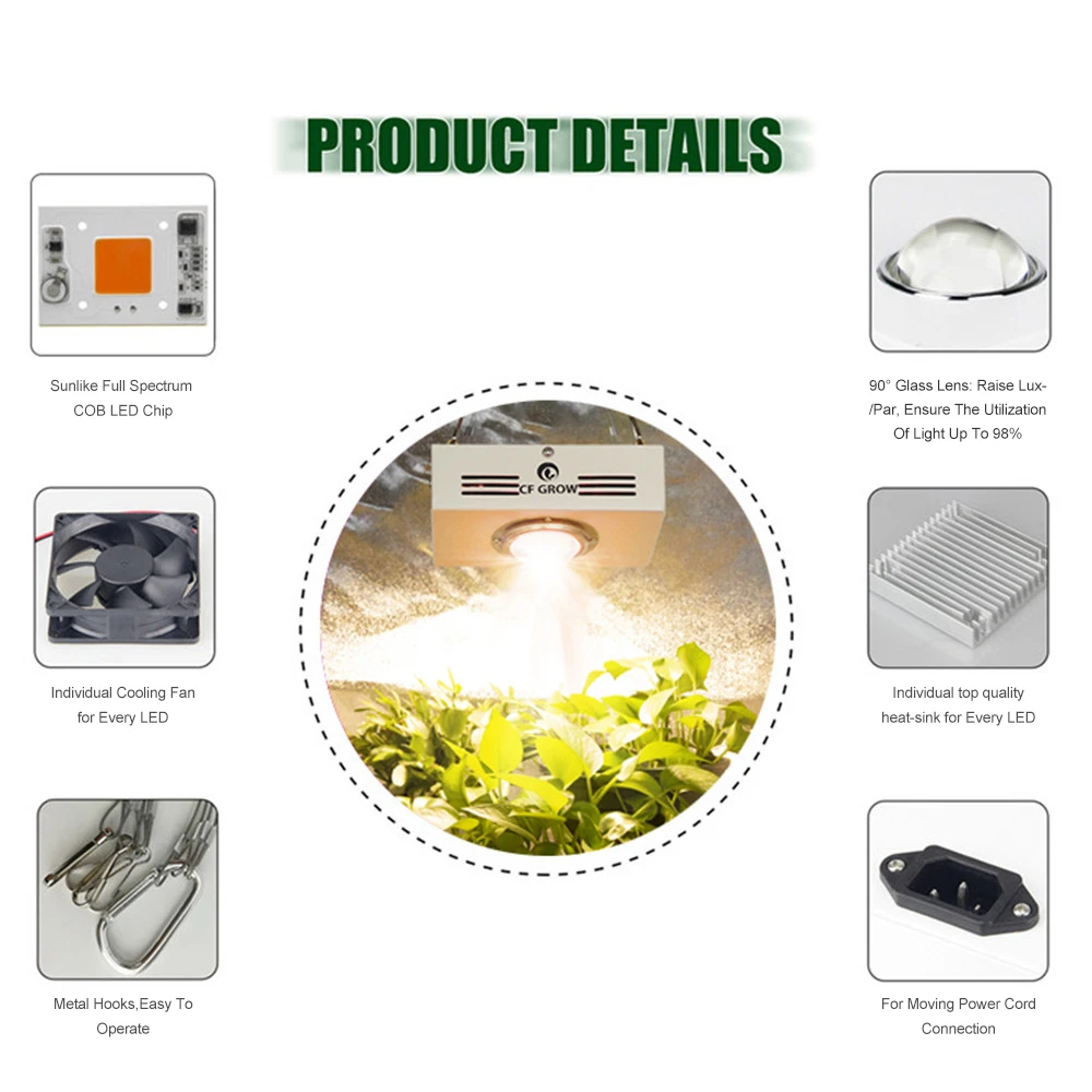 COB LED Grow Light Полный спектр 150W LED Plant Grow Lamp Для комнатных растений Цветы Теплицы Гидропоника Расти Палатка