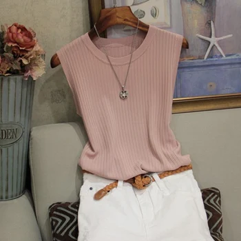 Fashion Woman Blouse 2021 Summer Sleeveless Blouse Women O neck Knitted Blouse Shirt Women Clothes