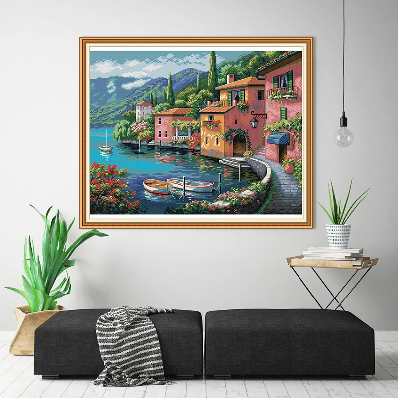 Najtaniej Nad wodą dom obrazy liczyć druk na płótnie chiński Cross Stitch 14CT 11CT tkaniny nici igły rysunek zestawy do haftu