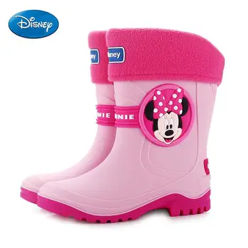 

Disney Summer Mickey Boys Rain Boots 8-15 Years Old Minnie Cartoon Rubber Shoes Girls Plus Cotton Warm Rain Boots Winter