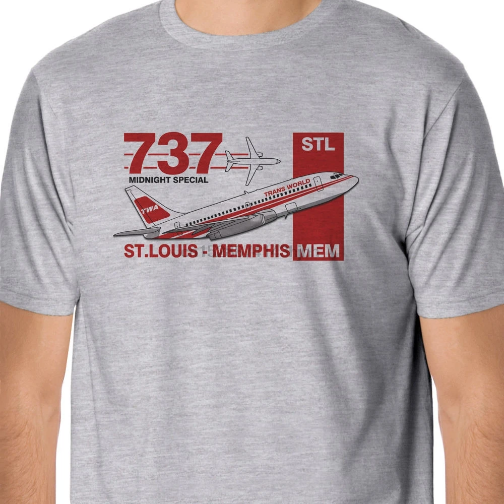 New Fashion Men Short Sleeve Retro Flight - TWA Boeing 737 St.Louis Memphis Design T-Shirt Basic Tops |