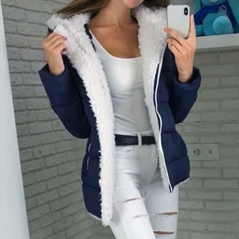 

Thick With Hood Loose Quilted Plus Velvet Women Winter Coat Casual Long Sleeve Plain Zip Solid Warm Fashion Ultra Light