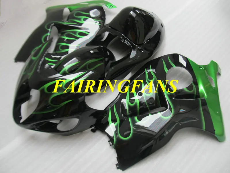 Обтекатель части для SUZUKI Hayabusa GSXR1300 96 99 00 07 GSXR 1300 1996 2000 2007 Зеленый Обтекатели с пламенем комплект+ подарки SZ05