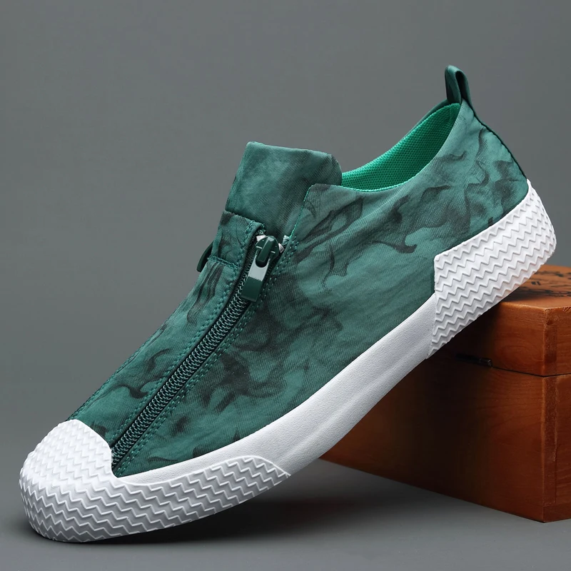 2021 New Canvas Vulcanize Shoes Men Camouflage Sneakers Breathable Spring Korean Trend Double Zipper Casual Flat Shoe | Обувь