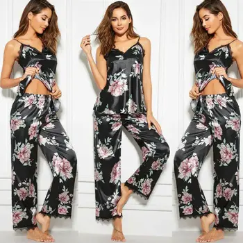 

2020 Sexy Women Lady Silk Satin Pajamas Set Pyjama Sleepwear Nightwear Loungewear Homewear