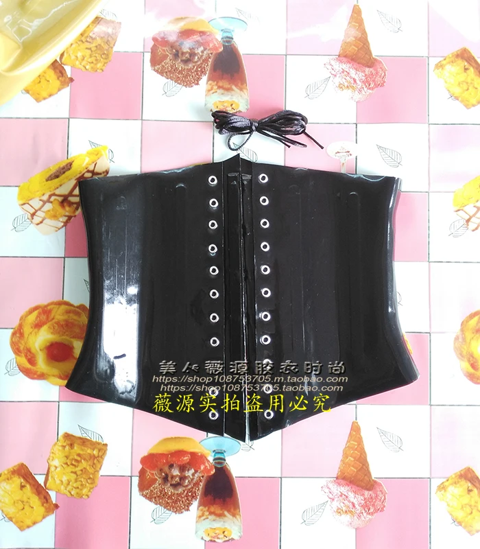 Sexy 0.8mm Black Women Latex Corset Slim Fetish Rubber Bustier With Button Front Lacing Back