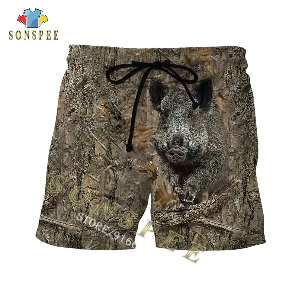 Pantalones Harajuku informales para hombre, pantalones cortos con estampado 3D de camuflaje, animales de caza, jabalí salvaje, Unisex, deporte Tabla de calle, envío directo