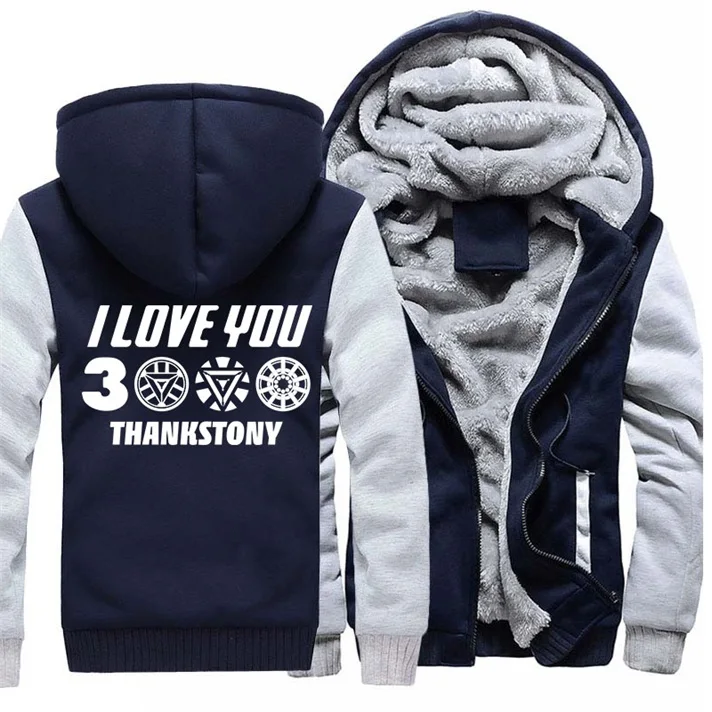 Американский размер, мужские зимние толстовки с капюшоном I Love You 3000 Times Tony Stark, утепленная куртка с капюшоном, толстовки, повседневное пальто - Цвет: 4