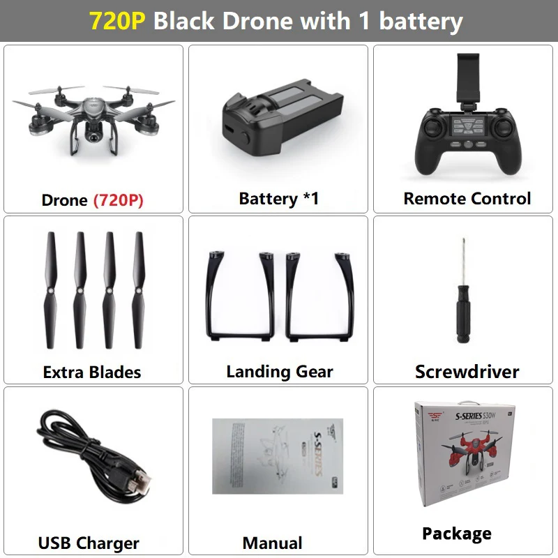 LAUMOX S30W gps Дрон динамический слежение с 1080P HD камера WiFi FPV RC Дрон Профессиональный Квадрокоптер вертолет Дрон VS S70W E58 - Цвет: Set1 720P Black 1B