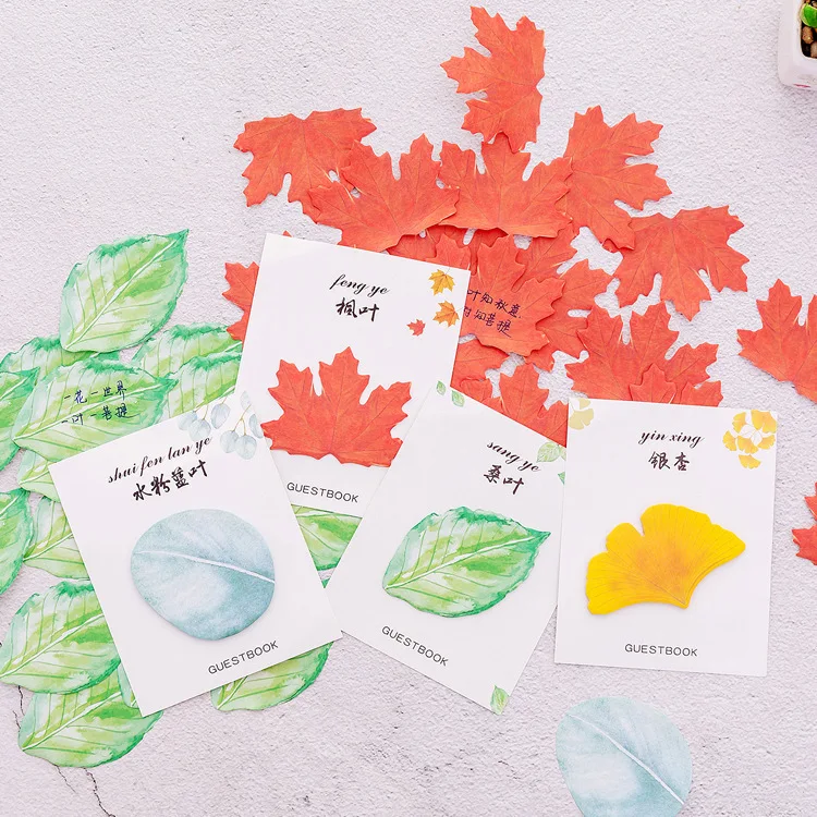 South Korea Creative Cute Hipster Leaf Sticky Notes Simulated Leaves Notes Removable Self-stick Notes Message Sticker for Studen
