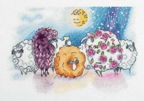 

HH MM Counted Cross Stitch Kit Fan blowing a fan Handmade Needlework For Embroidery 14ct Cross Stitch Beautiful Flower Sheep