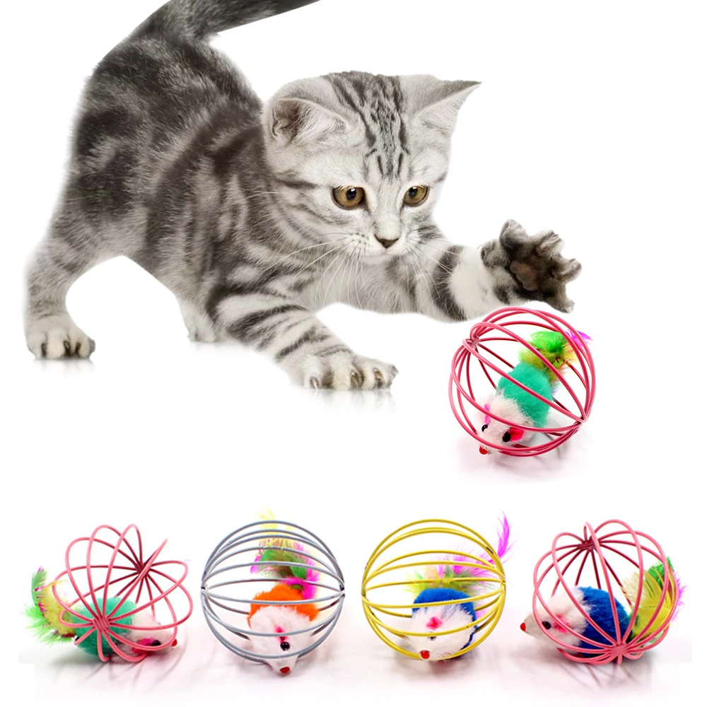 Pet Ball Training Supplies Interactive Pet Cat Ball Toy Colorful Pet Kitten Stick Feather Wand With Small Bell Mouse Cage Toys