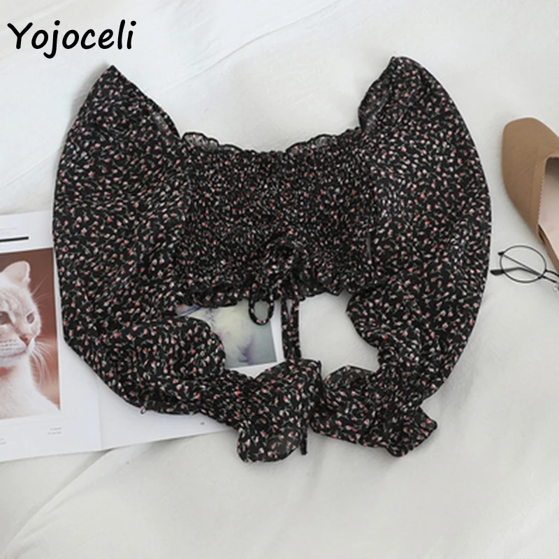Yojoceli boho beach print blouses shirt women long sleeve ruffle short blouse tops female blusas