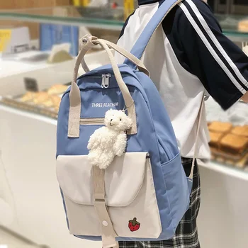 

Girl College Student Cute Backpack Embroidery Book Fashion School Bag Lady Best Kawaii Backpack Nylon Women Bags Female Harajuku