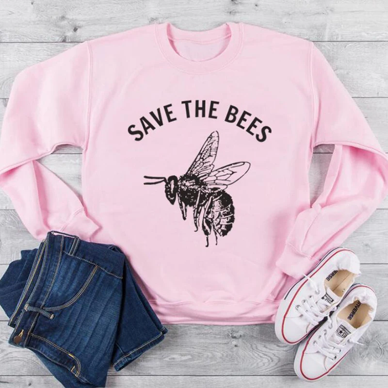 Save The Bees толстовка с рисунком Женская растительная верхняя одежда с цветочным принтом Защитите планету Пуловер Девушка Джемперы для улицы Прямая поставка