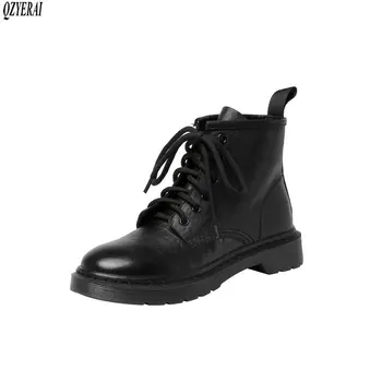 

QZYERAI Martin boots fashion Genuine leather Female boots Women's boots lace-up Women's shoes Size 34-40