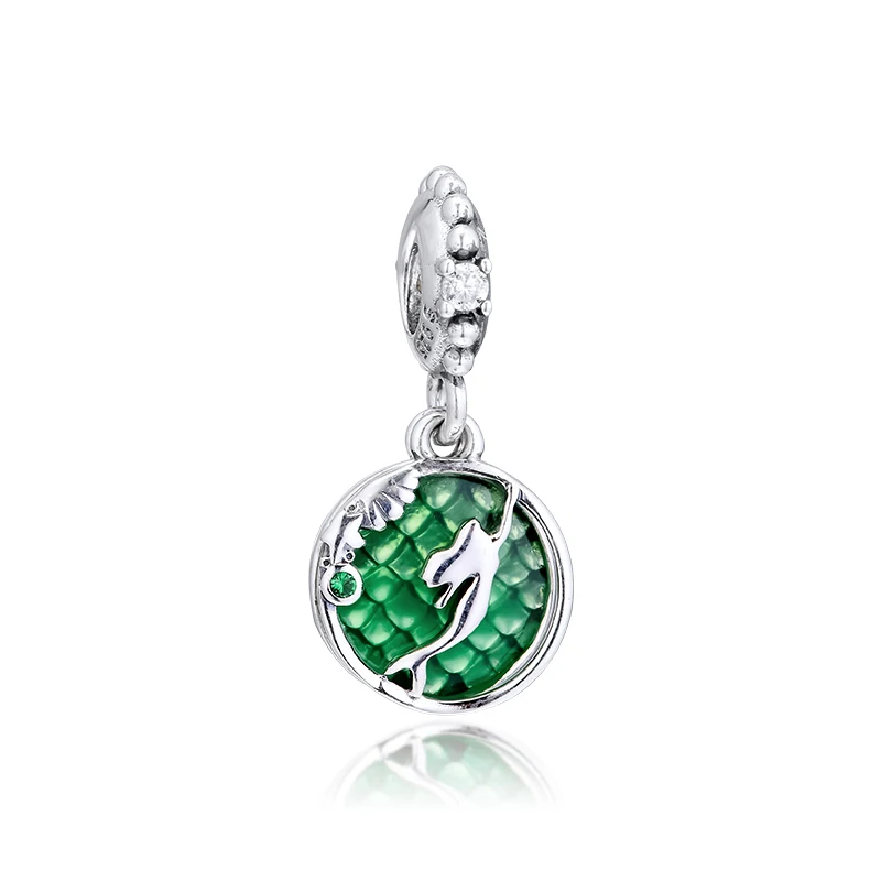 

2019 New Princess Mermaid Pendant 925 Sterling Silver Charms for Jewelry Making Green Enamel Dangle For Charms Bracelets Girls