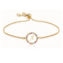 Регулируемый 26 букв Pull Shell браслет с дисками персиковый цвет сердца Циркон женский браслет