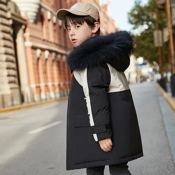 

2020 New Winter Boys' Down Jacket Korean Children's Color Matching Letters Thickened Medium And Long Children's Coat
