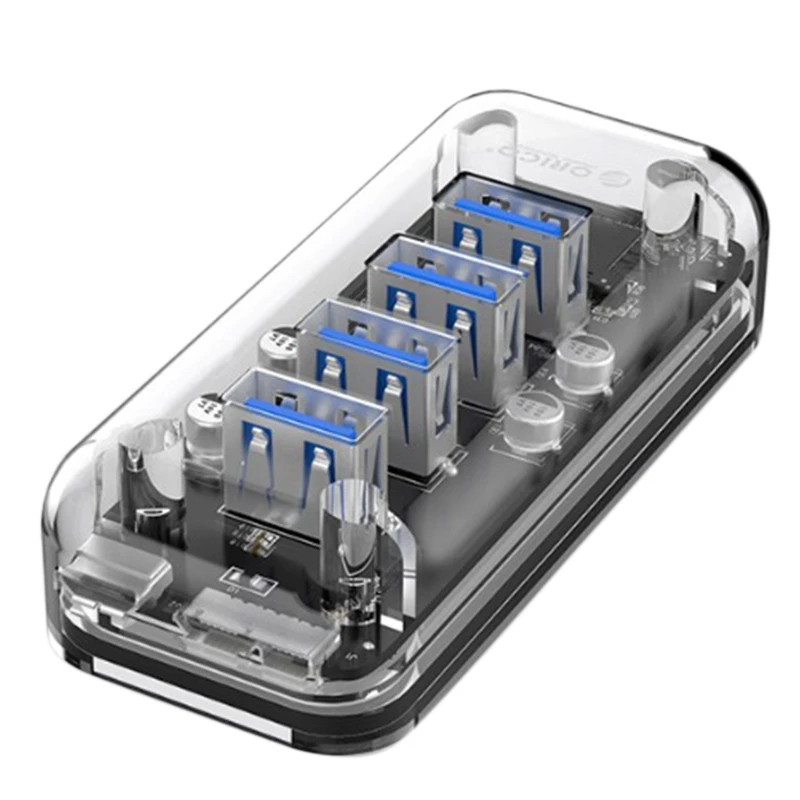ORICO Настольный Прозрачный USB 3,0 концентратор 4 порта 5 Гбит/с высокоскоростной концентратор с зарядным устройством для мобильных телефонов Windows Mac Linux Lap