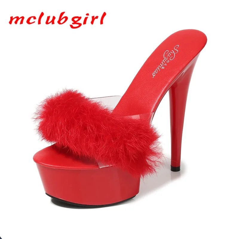 Mclubgirl 2021 эксклюзивные туфли из кроличьего меха на высоком каблуке тонкие