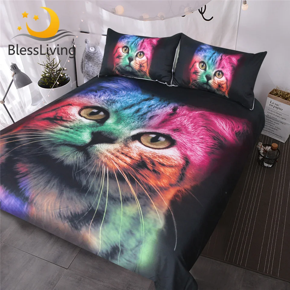 Blessliving Cat Bedding Set For Girls Boys Cute Colorful Cat Pattern