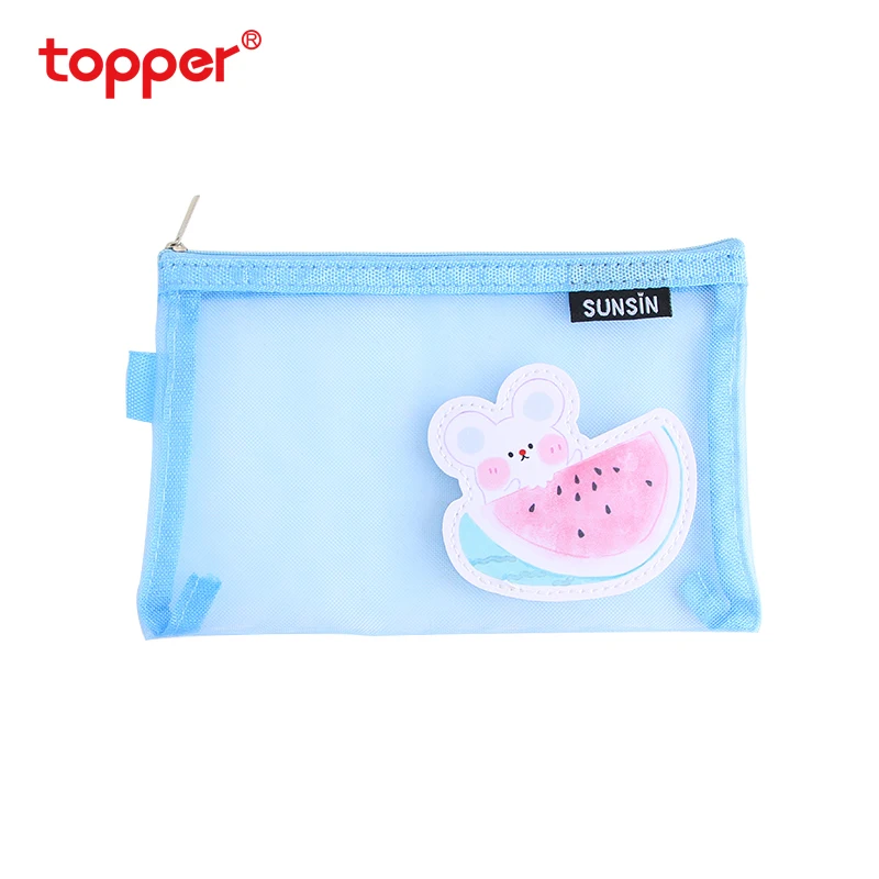 

New Arrive Cartoon Mesh Pen Bag Translucent Cute Students Stationery Storage Creative Personality Stationery Box School Supplies