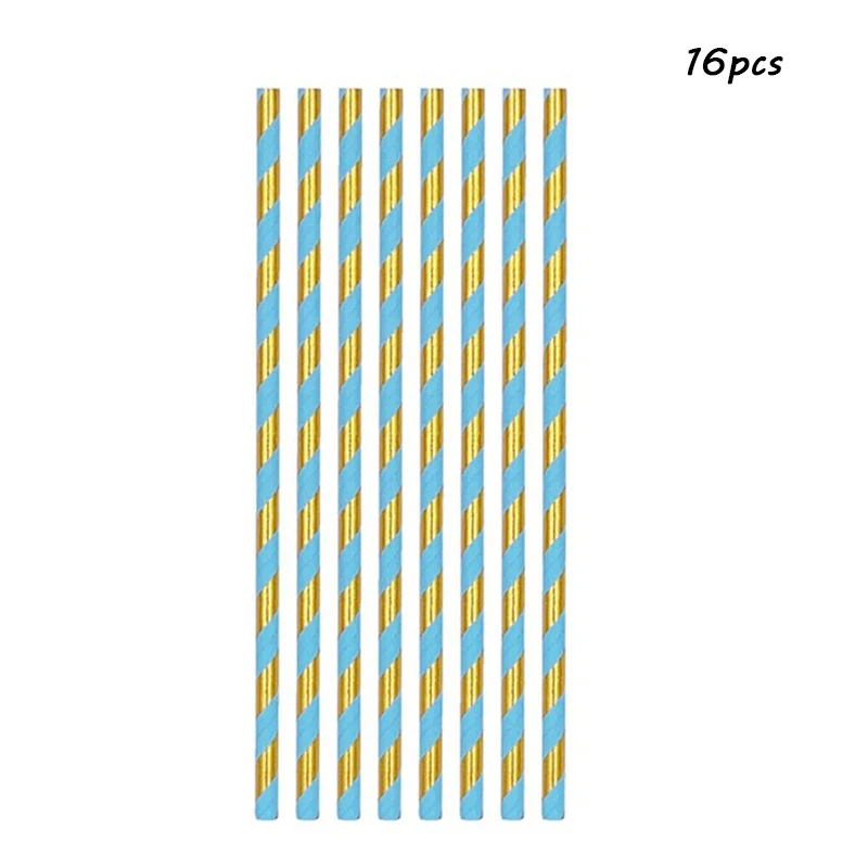 Paper Straws 16pcs Joriwoo Свадебные одноразовые вечерние столовые приборы бумажные соломинки тарелки чашки с днем рождения украшения для взрослых ребенок душ мальчик девочка - Цвет: Paper Straws 16pcs