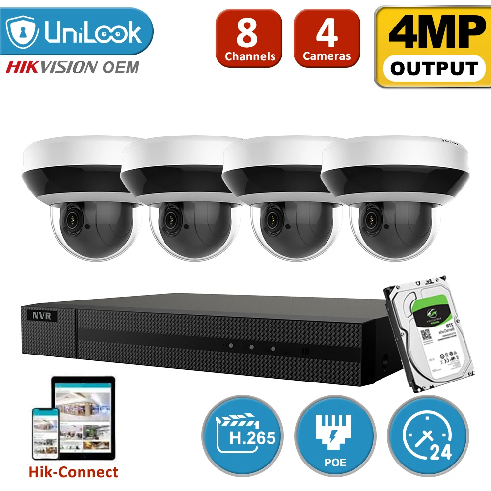 Hikvision OEM продукт 8CH NVR 4 шт. 4MP ip камера Поддержка 4X зум Встроенный микрофон H.265