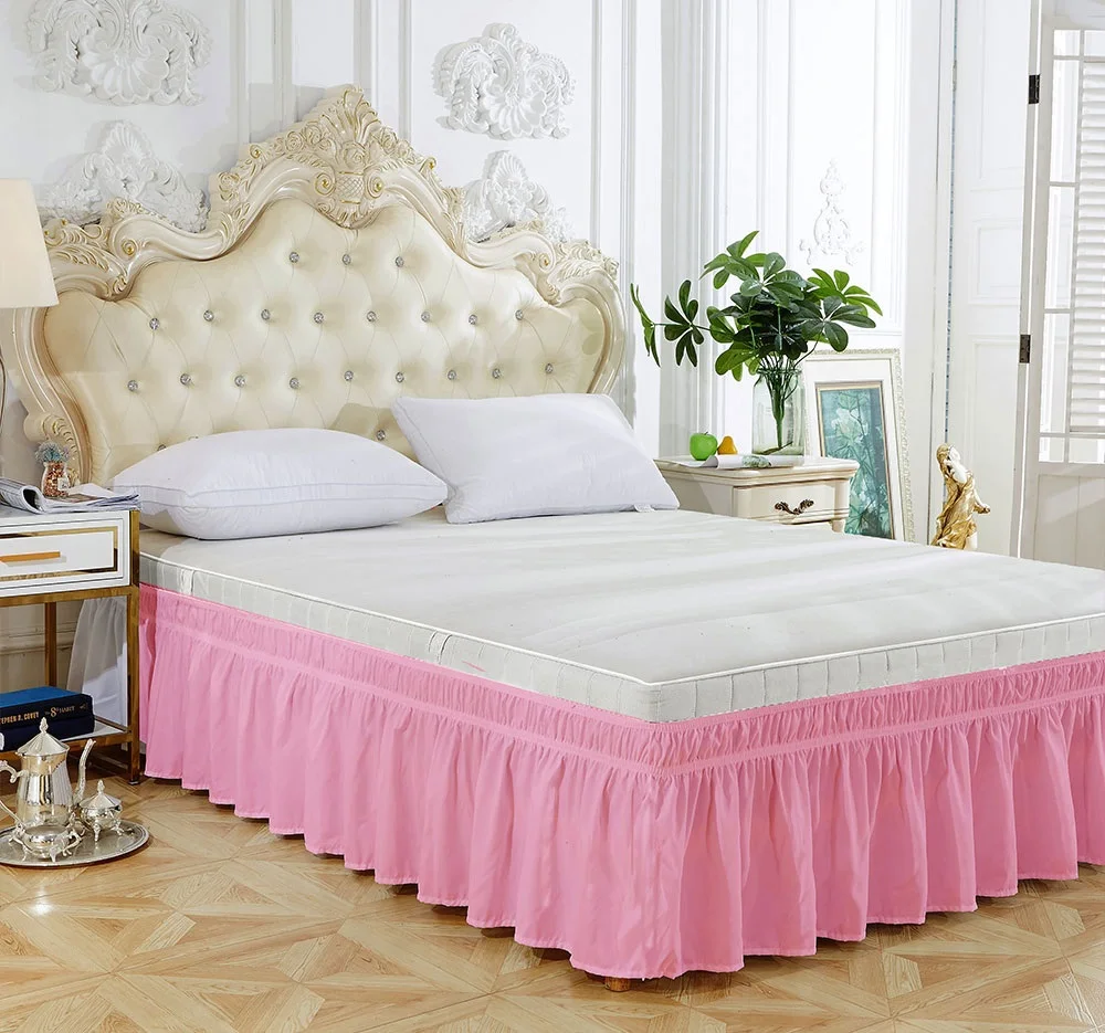 Pink Однотонная эластичная юбка для кровати с оборками для близнецов, королев, королей, королей, стандартных размеров США, простой милый стиль для семьи - Цвет: Pink