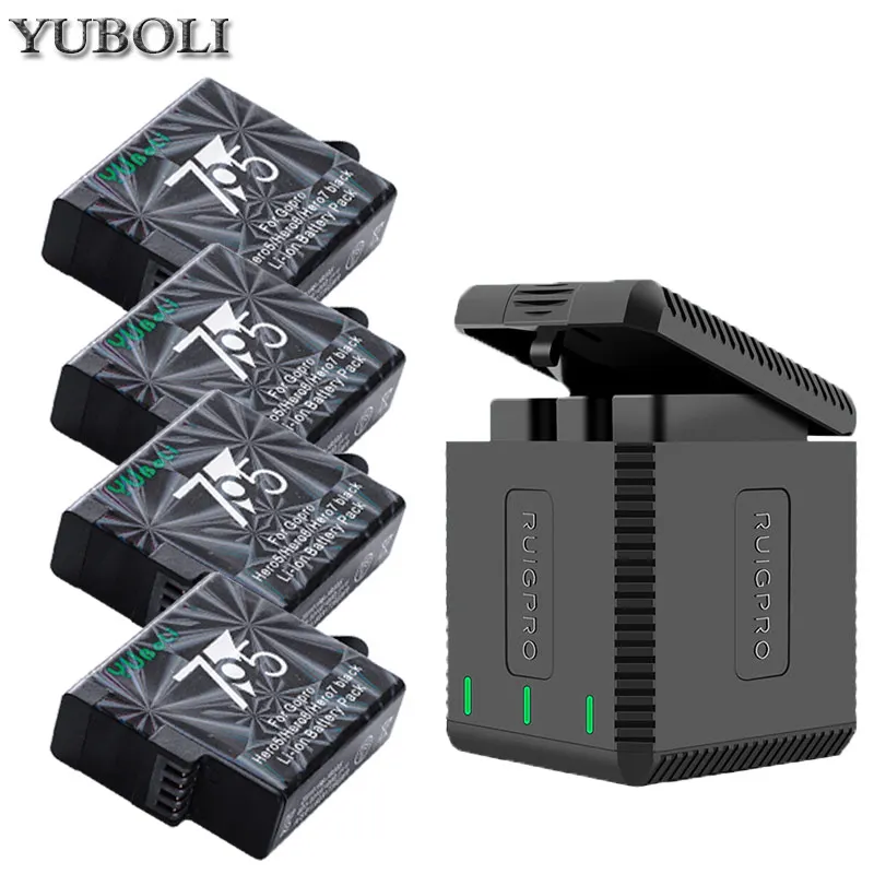 4 x Gopro hero 5 батарея Gopro5 батареи+ 3 много зарядное устройство для GoPro GO PRO hero 5 hero 5 6 7 hero 6 hero 7 черный аксессуары для камеры