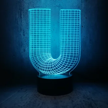 

Unique 3D Night lighting alphabet letter U colorful LED Lamp flashlight Swtich Touch Remote Acrylic decorative home bedroom Gift