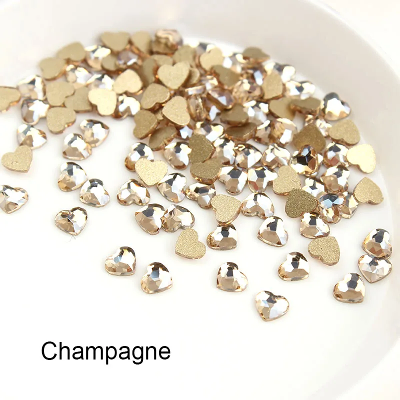 3 мм, прозрачные новые Стразы в форме сердца для дизайна ногтей, 10 цветов, модный хрустальный камень, 30 шт/100 шт, сделай сам, украшения для ногтей - Цвет: Champagne