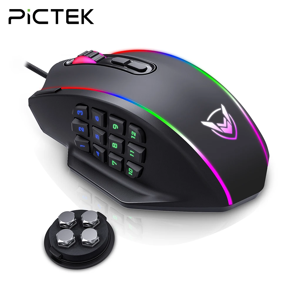 PICTEK PC306 16000DPI RGB игровая мышь для MMO игр 20 программируемых кнопок Оптический сенсор