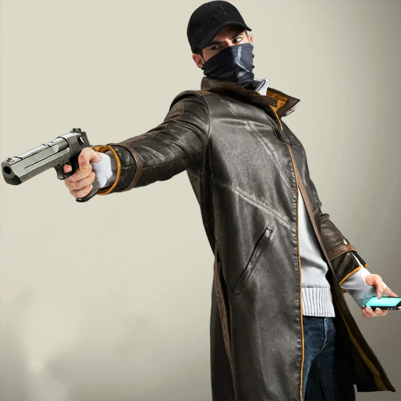 

Game Clothes Cosplay Autumn Winter Men Long PU Zipper Trench High Quality Male Loose Faux Leather Coat Color Matching Costume