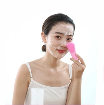 

Mini Warm Electric Facial Cleansing Brush Silicone Sonic Vibration Cleanser Deep Pore Cleaning Skin Massage Face Brush Cl