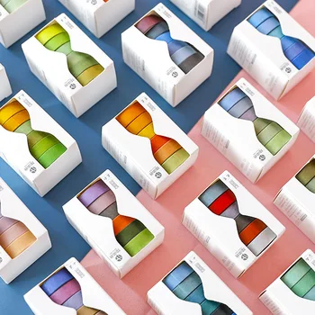 

6pcs/box Vintage Rainbow Washi Tape Set Solid Color Adhesive Tape DIY Decorative Stickers Scrapbooking Cute School Supplies