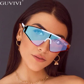 

Vintage Cat Eye Sunglasses Women Luxury Brand Designer Sunglasses 2020 One Piece Oversized Glasses Men Gradient Eyewear UV400