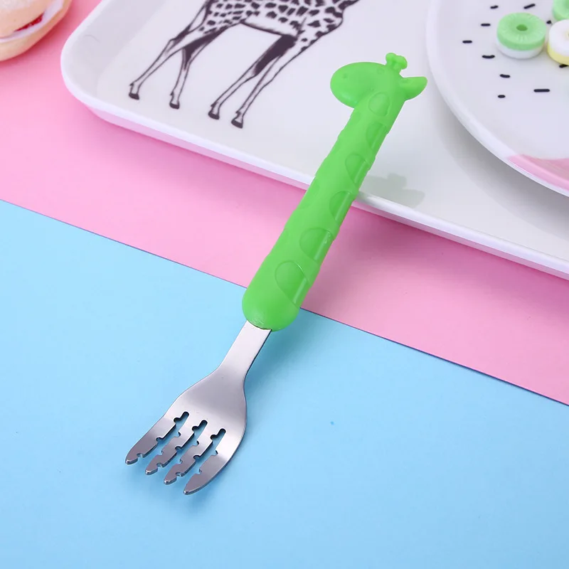 Green Fork Qshare детская посуда с жирафом, десертная ложка для детей, ложка для кормления, вилка, Детские гаджеты, Feedkid, детская посуда - Цвет: Green Fork