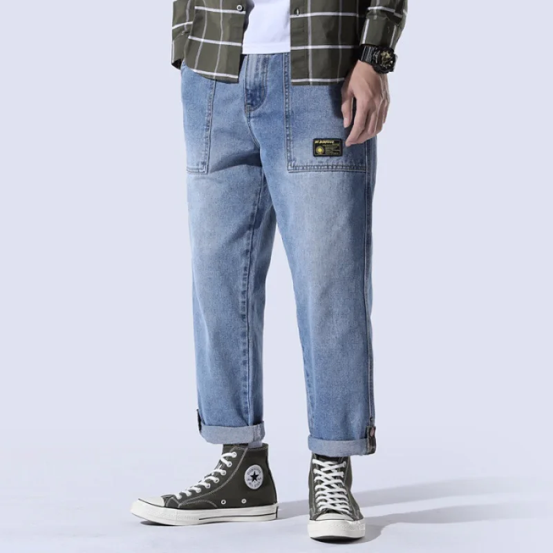 

Summer New Style MEN'S Wear Bib Overall Jeans Loose Straight Japanese-style Popular Brand Four Seasons Paragraph Capri Pants