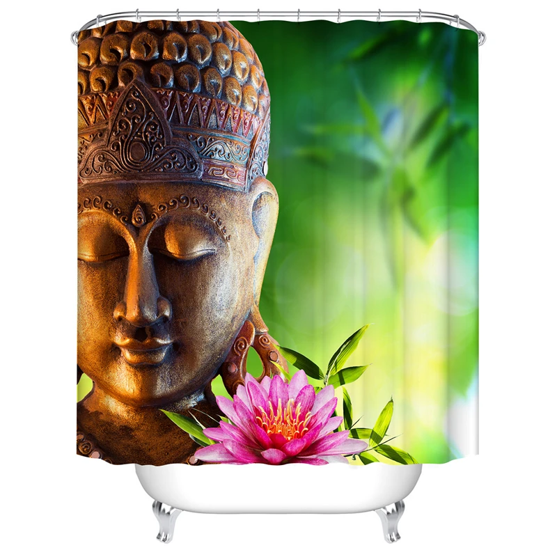 Черный камень бамбуковый полиэстер ткань занавеска для душа статуя Будды Водонепроницаемый Ванная комната занавеска для душа отель Туалет перегородка DW190