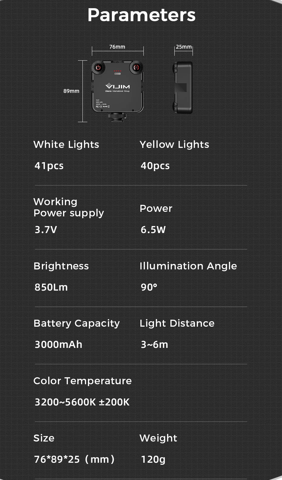 VIJIM VL81 LED Video Light 3200-5600K Stepless 850LM 6.5W With Cold Shoe Mini Vlog Fill Light 3000mAh Battery Camera Light Lamp