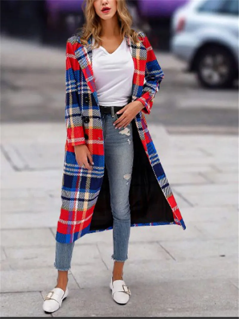 Длинная куртка верхняя одежда в полоску клетку 2019 женские зимние пальто