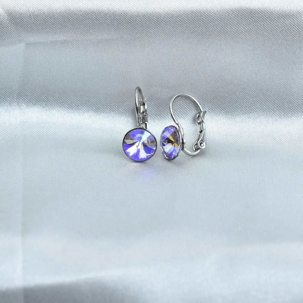 8MM Round Crystal Drop Earrings Stainless Steel Blue Geometric Jewelry Wedding Party Gift