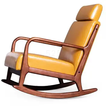 

Solid Wood Single Sofa Chair Modern Leather Rocking Chair Adult Nap Lifting Chair Household Balcony Leisure Chair