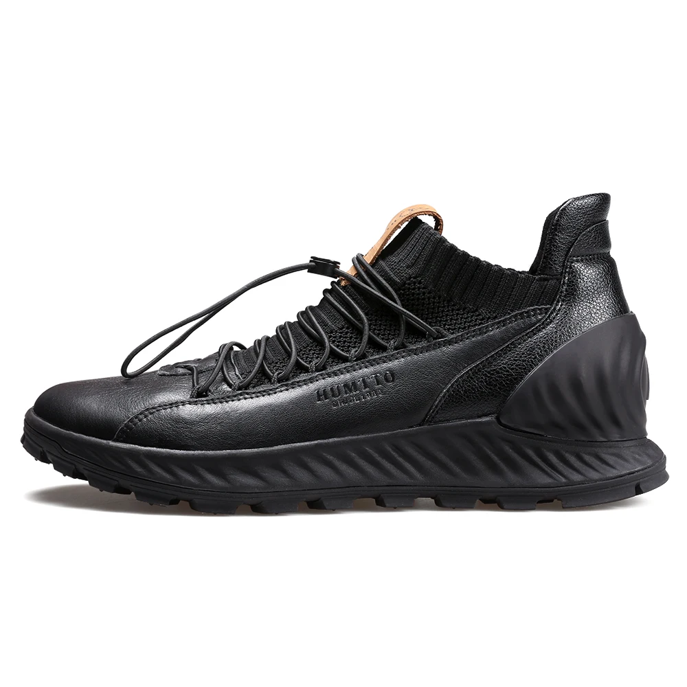 Humtto Мужская прогулочная обувь уличные модные кроссовки из натуральной кожи дышащие удобные противоскользящие пшеницы черный - Цвет: Black