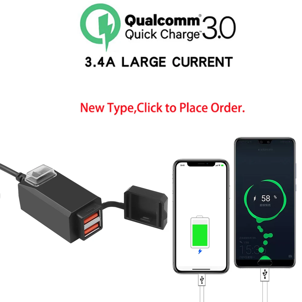 Двойное USB зарядное устройство 12V 5V 1A/2.1A USB адаптер питания розетка водонепроницаемая для мобильного телефона для мотоцикла руль