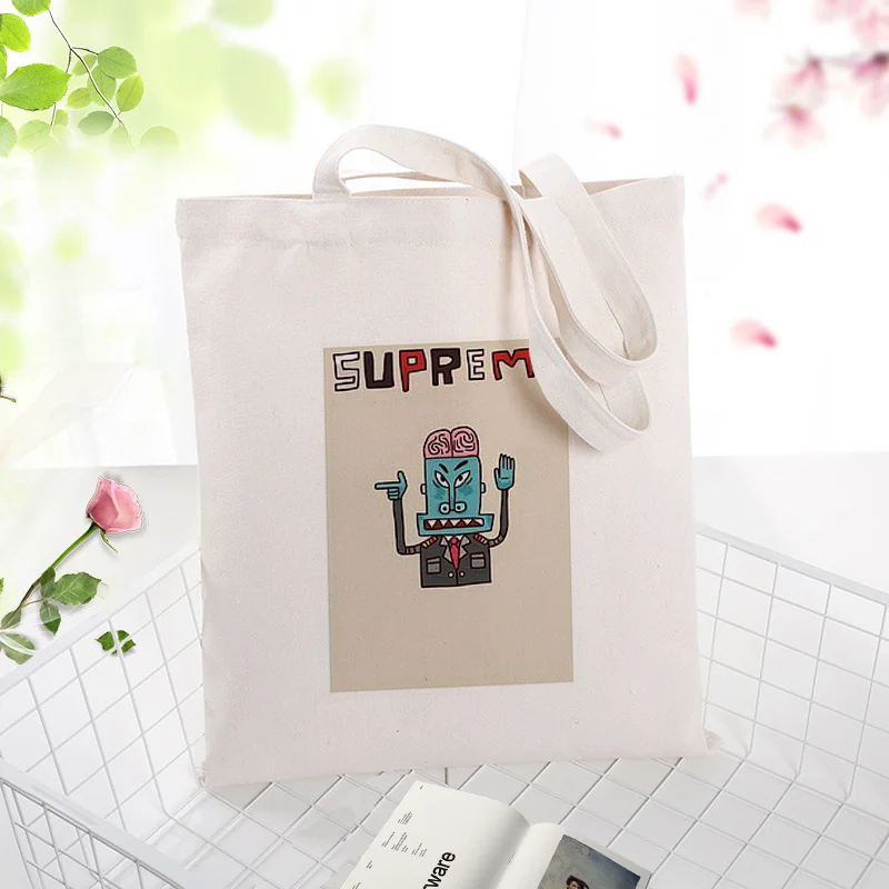 ILLUSTRATIONC121 Мультяшная сумка для покупок серии Supreme, сумка-тоут с рисунком, сумка на каждый день, Холщовая Сумка, моющаяся, многоразовая, настраиваемая, эко-сумка - Цвет: ILLUSTRATIONC121