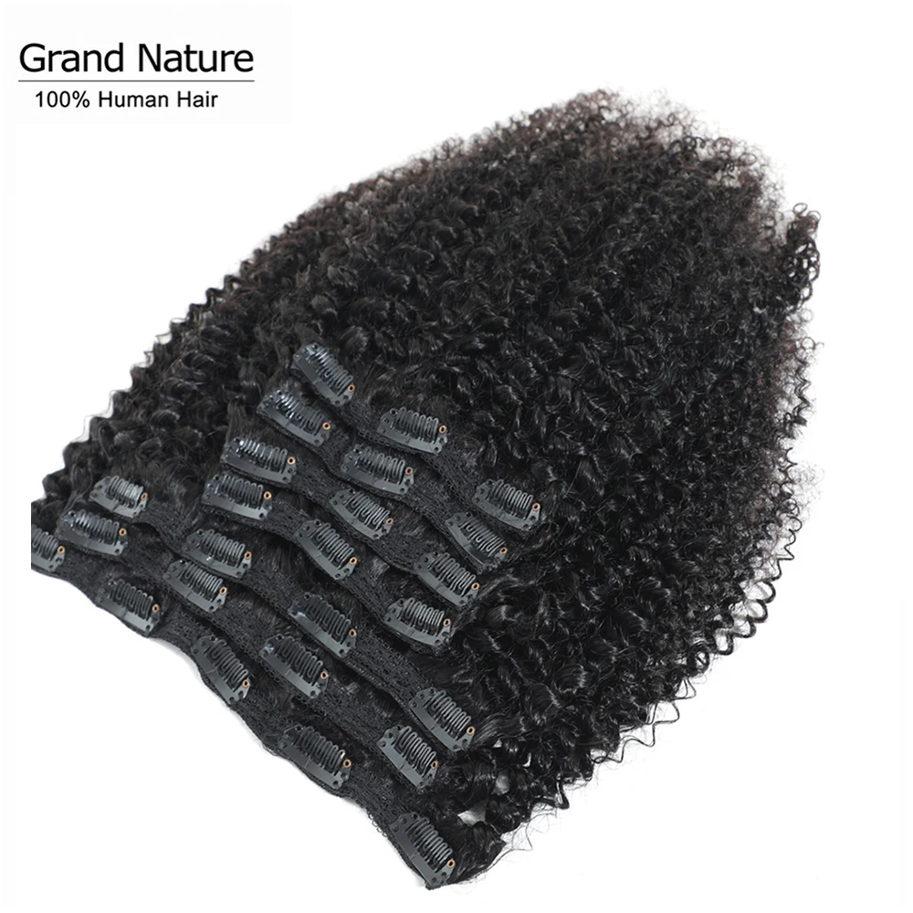 

Peruvian Afro Kinky Curly Clip In Human Hair Extensions Natural Color Full Head 7Pcs/Set 120G Remy Hair 12-22inch Grand nature